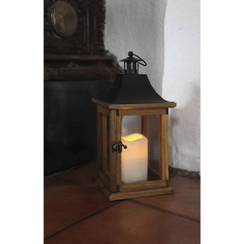 Preisvergleich Produktbild STAR LED Laterne mit Kuststoffkerze braunes Holz