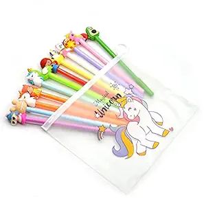 GoMerryKids 10 Pcs Cartoon Pen Set with Unicorn Pouch for Kids Boys & Girls Birthday Return Gift