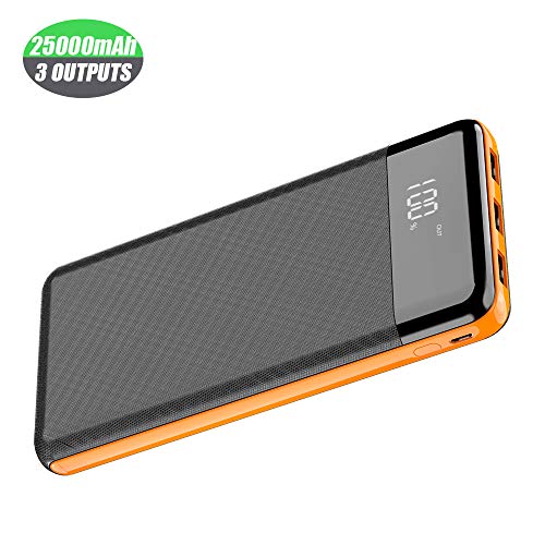 X-DRAGON Caricabatterie Portatile 25000mAh 3 Porte USB Power Bank Batteria Esterna con Display LCD per iPhone, iPad, Samsung, Huawei, Smartphone, Xiaomi Universale Cellulare - Arancia
