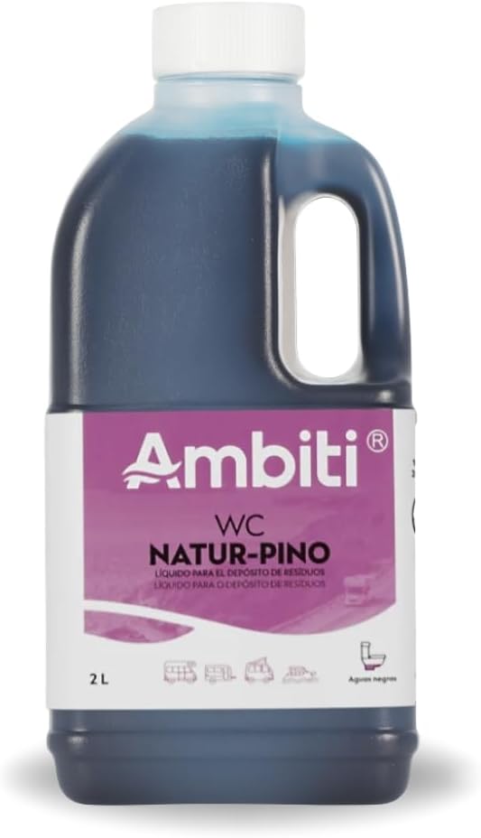 Ambiti | Natur Pino 2L | Aditivo para Depósito de Residuos Aguas Negras | Inodoros Portátiles de Autocaravanas, Caravanas y Barcos | Elimina Olores,residuos y Desinfecta | Fragancia a Pino