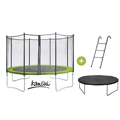 Kangui Trampoline 426cm vert avec Echelle, couverture propreté et filet de protection Kangui Twin Duo