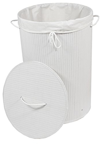 BigDean Wäschekorb 70l Bambus RUND WEISS 60×40 Wäschetruhe Wäschesammler Wäschebox Wäschesack - 2