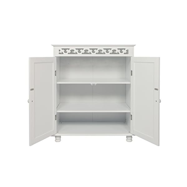 woodluv MDF Fretwork Double Door Freestanding Storage Cabinet Furniture-White, Wood, 65x35x76 cm - Image 3