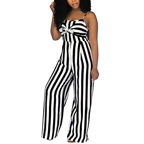 Preisvergleich Produktbild MERICAL Frauen-reizvolle gestreifte gedruckte Spielanzug-ärmellose Verband-beiläufige lose OverallsSchwarzMedium