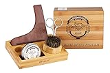 Bálsamo, cepillo, peine y tijera para la barba/bigote con soporte de bambú, ideal para el cuidado diario