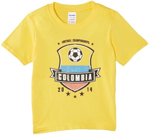 Football Fan Boys Colombia Shield Kids Short Sleeve T-Shirt, Yellow, 9-11 Years