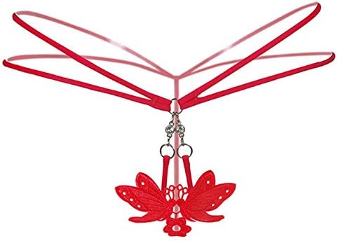 Senza Frette Women Sexy Butterfly and Crystal Thong Low Rise G-Strings Thongs Briefs Pantie (Red)