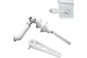 CAEEKER Ceramic Toilet Flush Handle, Toilet Cistern Lever Flush Handle Universal Toilet Handles Flush Lever Victorian Style Toilet Handle Replacement Flush Lever Kit for Toilet WC Tank, Chrome Plated