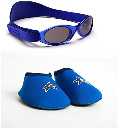 BabyBanz sunglasses and Shore Feet Baby Shoes age 0-6 months Combo Pack Blue