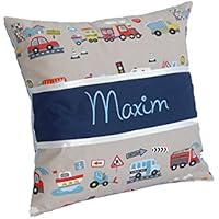 Kissen inkl. 1 Namen 35 x 35 Fahrzeuge taupe