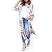 Produktbild DAY.LIN Kleidung Damen Womens Chiffon Blumendruck Beachwear Kimono Bikini Boho Cardigan Sieben-Punkte-Ärmel Chiffon Langen Kimono-Cardigan (M)
