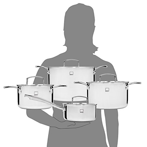 Sänger Premium Tri-Ply / 3-Ply Kochtopfset 8 teilig mit Glasdeckel und mattierten Edelstahlgriffen | Geeignet für alle Herdarten, auch Induktion | 16 cm Stielkasserolle, 16, 20 und 24 cm Kochtopf - 7