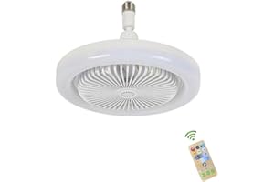 Jingsen LED Ceiling Fan Light with Remote - 2-in-1 Mini Fan & E27 Light Fixture, 3 Speeds & 3 Color Temperatures (White/Warm/Yellow), Quiet Bedroom Ceiling Fan Light for Home/Office(White)