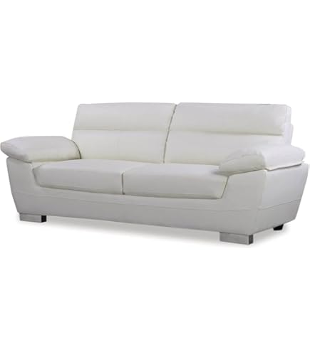 Canapé 3 Places En Similicuir Blanc - Dimensions 170 X 62,5 X 63 Cm - Assise Large, Coussins épais - Design épuré, Facile à Nettoyer