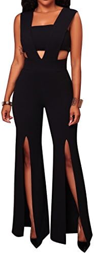 Women's Elegant Sleeveless Bodycon Wide Leg Pants Jumpsuit Party Cocktail Romper Playsuit Clubwear (M, Black)