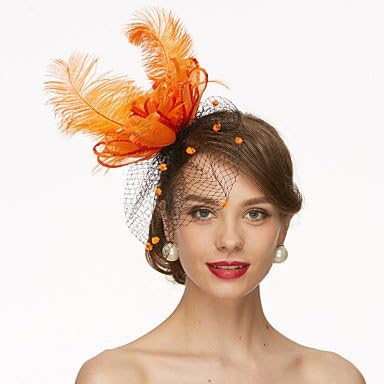 YiLuFanHua MJW&W Women's Feather/Tulle/Chiffon Headpiece-Wedding/Special Occasion Fascinators 1 Piece, orange