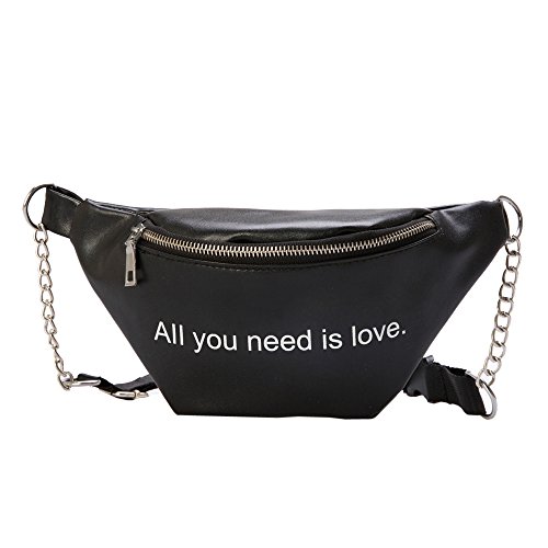 Bolsa De Cintura De Mujer Con Letras Riñonera De Moda De Cuero Artificial Fanny Pack Con Correa Ajustable Para Llevar Pasaporte, Cargador, Gafas De Sol （Negro）