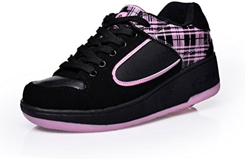 TeraSeven Unisex Heelys Shoes Adult single Mens and Womens Rolls Kids Adjustable Skates and Rollerblades Inline Skates Wheelys Trainers Black Pink(7.5 UK)
