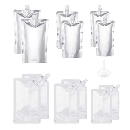 Kunststoff Getränkeflaschen Liquor Pouch Wiederverwendbarer Aluminiumfolien-Flüssigkeitsbeutel Verdeckter Trinkbehälter, 250 ml, 350 ml, 500 ml für Fruchtsäfte, Liköre, Rum, Wasser, 12er-Pack