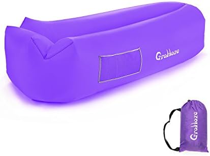 Inflatable Lounger, Waterproof Air Sofa with Strong Fabric, Portable Outdoor Sleeping Bag with Storage Bag and Securing Stake for Camping, Hiking, Travelling, Beach, Backyard, Swimming Pool - Purple