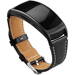 Gear Fit2 Pro / Fit2 Band, OenPhoto Reemplazo de Accesorios de Cuero Correa para Samsung Gear Fit 2 Pro SM-R365 / Gear Fit2 SM-R360 Smartwatch (Negro)