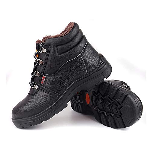 Preisvergleich Produktbild Winter Warme Leder Schutzschuhe, Sicherheitsschutz Arbeitssicherheit Anti-Brechung Und Anti-Stab Schwarz,45