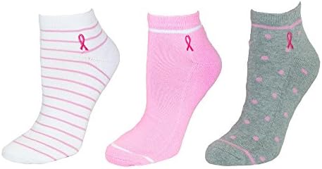 Think Medical Women's No Show Socks Breast Cancer Awareness (3 Pair Pack), Multi