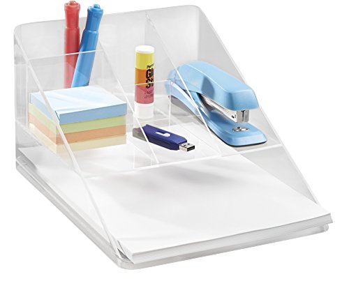 mDesign Organizador de escritorio transparente Organizador de oficina
con 5 compartimentos y bandeja para papel Pr ctico organizador de
material de escritorio
