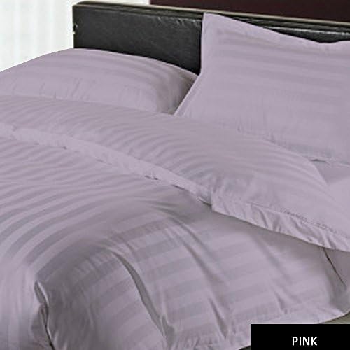 600 Thread Count 100% Egyptian Cotton 26 inches (66cm) Deep pocket 7 PC Sheet Set (4 PC Bed Sheet Set + 3 PC Duvet Cover Set ) Stripe Pattern Quilt Cover Set All Sizes & Colors (UK King , Pink)