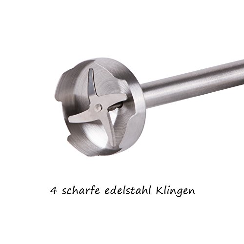 TZS First Austria – Ergonomischer Stabmixer mit Edelstahl Pürier Aufsatz 400 Watt | Turbo Taste | weiß | 4 Klingen | Aufsatz abnehmbar und spülmaschinenfest | Tasten leicht zu drücken - 3