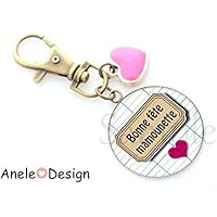 Porte-clés Cadeau femme Bonne fête mamounette rose marron cœur
