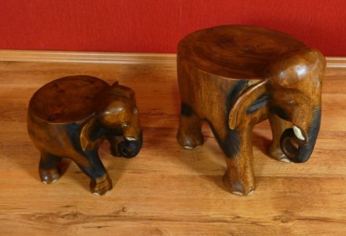 Elefant aus Holz, geschnittener Rücken, Holzelefant als Blumenhocker bzw. Blumensäule ,Deko, Asia, Handarbeit, Statue (kleiner Elefant) - 2