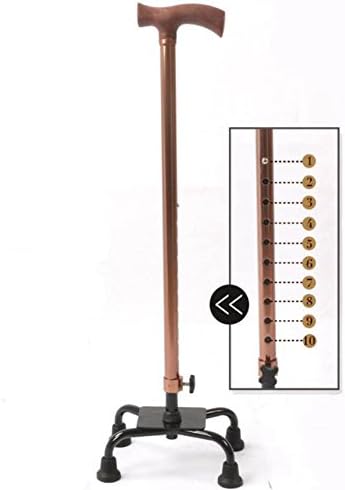 JIN Elderly Crutch Pure Aluminum Alloy Bronze Adjustable Non-Slip Four-Foot Crutches