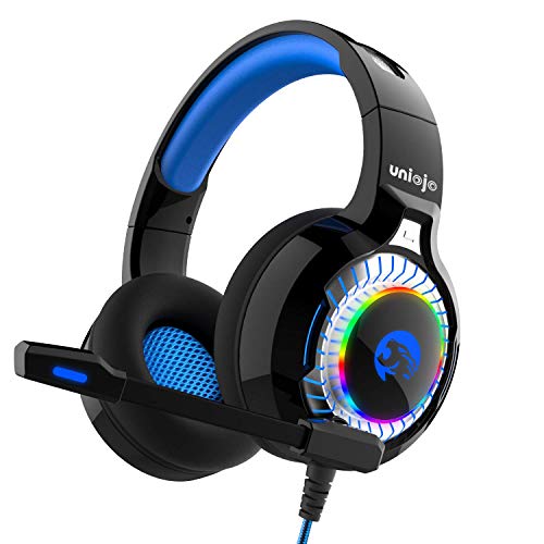 Preisvergleich Produktbild Gaming Headset, UNIOJO Gaming Kopfhörer Professionell Deep Bass 3,5mm Surround Stereo Klangqualität LED Licht Lautstärkeregler für PC, mit 2 zu 1 Adapter für PS4, Nintendo Switch, Xbox One, Mac