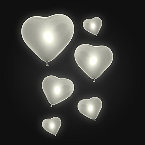 584679, 6 Stück LED Herz Luftballon, in WEISS, leuchten 8 – 10 Stunden im Dunkeln, toller Party Gag, Deko, Hochzeit, Polterabend, Liebesbeweis uvm. - 2
