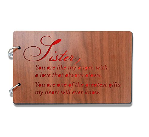 Sehaz Artworks Sister-Glows Wooden Scrapbook Photo Album for Memorable Gift on Brother, Sister, Cousins, Bro Sis, Birthdays, Valentines Day, Anniversary (22 cm x 16 cm x 4 cm, Brown)