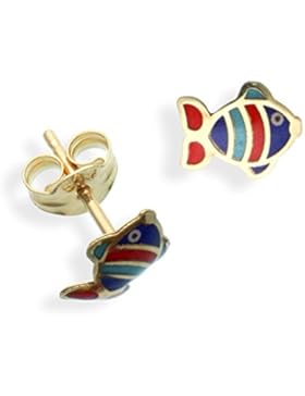 Ohrstecker echt 14 Karat Gold 585 Fische bunt (Art.811074)
