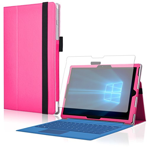 Microsoft Surface Pro 4 Cover Tasche mit praktischer Stand Funktion Case aus robustem Kunstleder und zusätzlicher Displayschutz Folie kombiniert Schutz und Design für Ihr Microsoft Surface Pro 4 Hülle Case in Pink von UC Express®