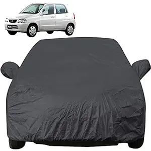 Autofact Car Body Cover with Mirror Pockets Compatible for Maruti Alto Old Model (2000 to 2014, Triple Stitched , Bottom Fully Elastic , Checks Design)