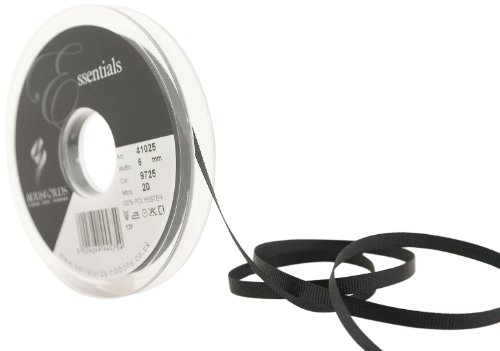 Berisfords 41025 20 m x 6 mm Polyester Grosgrain Ribbon, Black
