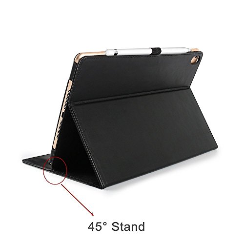 Boriyuan Ipad Pro 9.7 Hülle Echt Leder Case Smart Cover Schutztasche aus echtem Leder für das Apple iPad Pro 9.7 Zoll mit Standfunktion, Auto Sleep Wake up , Apple Pen Halter und Fach für Kreditkarten (Farbe: Schwarz) - 3