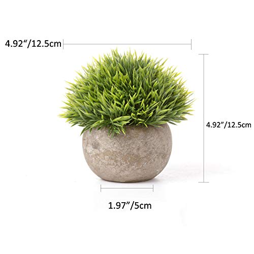T4U Künstliche Grün Gras Bonsai Kunstpflanze mit grauen Topf, für Hochzeit/Büro/Zuhause Dekoration – 3er Set - 4