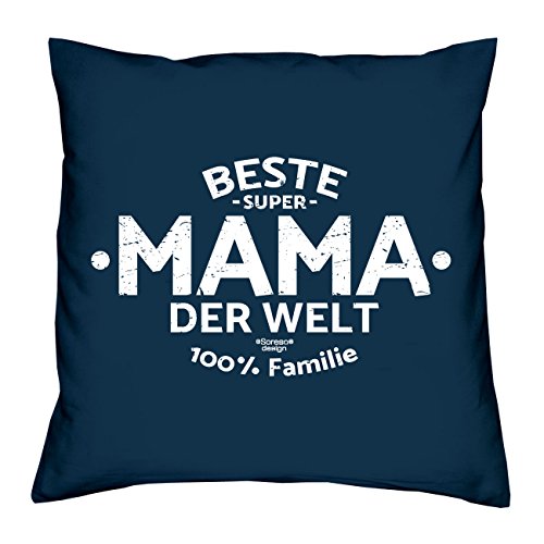 Muttertag, Muttertagsgeschenk Beste Mama der Welt Dekokissen, Kopfkissen Geschenkidee für die liebste Mutter Größe 40X40 cm Farbe:navy-blau