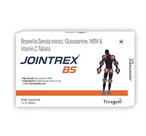 Trexgen Jointrex-BS Synergistic Joint and Cartilage Complex with 5-LOX inhibitor Boswellia Serrata 65% Boswellic Acid + Glucosamine 750mg, MSM 250mg, Vitamin C (5x10=50 Tablets)