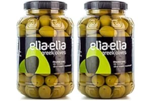 HELLENIKOS 2x 1kg grüne griechische Chalkidiki Oliven sehr groß super Mammut Mammouth eingelegt in Lake + 10ml Olivenöl zum Test im Set - Chalkidiki Griechenland