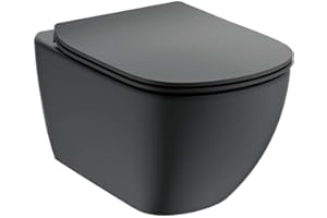 Ideal Standard TESI Pack WC suspendu sans bride, Abattant Déclipsable Ultrafin, Frein de Chute, Chasse d’eau technologie Aquablade, Noir mat T3546V3