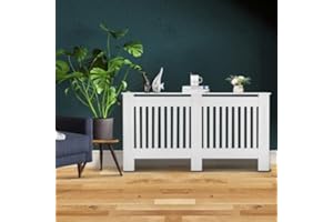 OUTVITA Cache Radiateur, Couverture Radiateur 152x19x81cm, Housse Décorative Blanc en MDF - Lattes