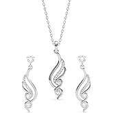 Clara 925 Sterling Silver Swirl Pendant Earrings Chain Necklace for Women | Modern Gift for Women and Girls | Platinum Plated