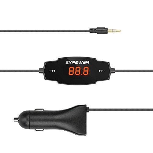 Expower® Radio Adapters Wireless FM Transmitters for Car with 3.5mm Line-in and Car Charger Adatpers USB for iphone 6/5, Samsung Galaxy S6/S6 Edge with Hands-free, Music Control Function