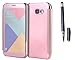 Produktbild Samsung Galaxy A3(2017) Smart Case Hülle mit Schwarz kapazitive Feder,ISENPENK Ultra Slim Electroplate Überzug Spiegel TPU+PC(PU Leder Verbinden) Leder Case,Original Flip Bookstyle Wasserdicht Shockproof Anti Slip Protection Stoßfest Leder Tasche,Clear Durchsichtig Transparent Frontabdeckung Outdoor Stoßdämpfend Plating Mirror Schutzhülle Handyhülle für Samsung Galaxy A3(2017) 4.7Zoll-[rosa]+Schwarz kapazitive Feder